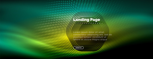 Neon glowing techno hexagon shape lines, hi-tech futuristic abstract background, landing page template