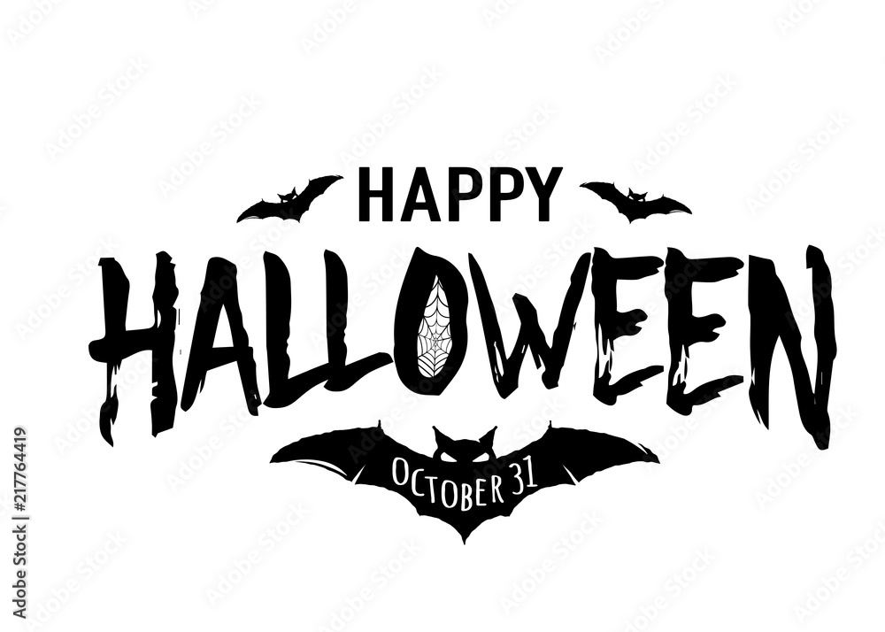 Wall mural happy halloween vector text banner. silhouette holiday sign background isolated on white