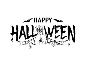 Happy Halloween vector text banner. Silhouette holiday sign background isolated on white