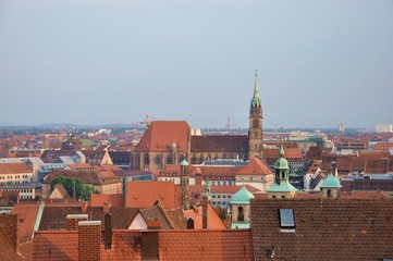 Fototapeta na wymiar Scenic cityscape of Nuremberg, view from the top, beautiful old traditional architecture