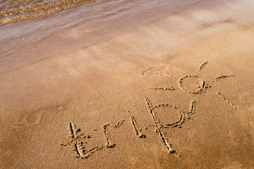 TRIP, written text on sand beach, it mean time for relax