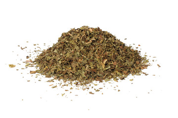 dried mint leaves isolated on white background
