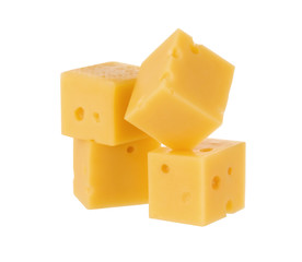 Cheese cubes isolated on white background. With clipping path.