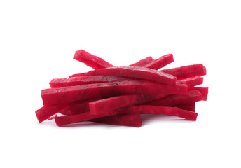 Cut beet on white background. Taproot vegetable