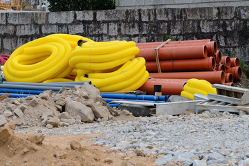 plastic pipes on the construction site