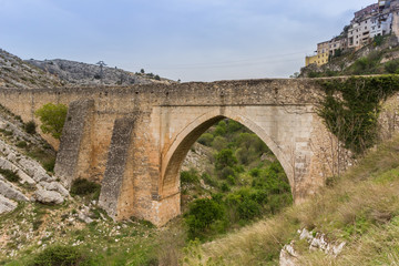 Fototapeta na wymiar Old roman bridge in historic town Bocairent, Spain