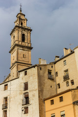 Fototapeta na wymiar Tower of the cathedral in historic town Bocairent, Spain