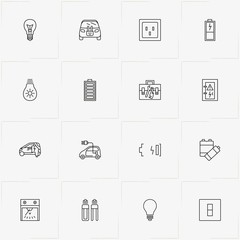 Fototapeta na wymiar Electrocity line icon set with light switch , electric socket and economy bulb