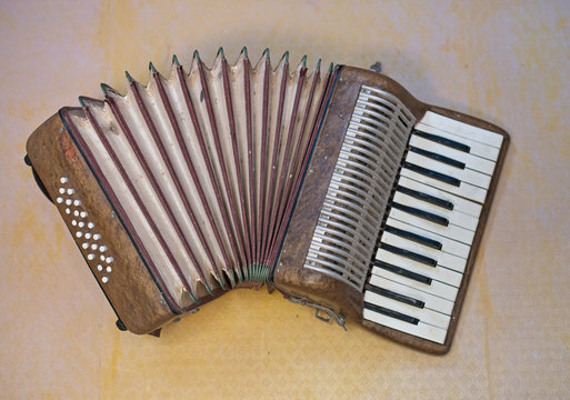 Ancient accordion close-up