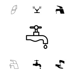 Collection of 7 faucet filled and outline icons