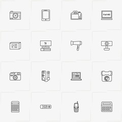 Electronic Devices line icon set with mobile phone, pager and television
