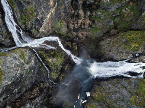 Aerial view of Voringfossen waterfall in Norway