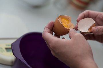 Yolk and egg white separate - close-up