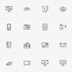Electronic Devices line icon set with radio receiver , tablet and flatiron