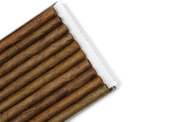 Collection cigarillos isolated on white, top view 