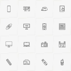 Electronic Devices line icon set with flatiron, extension  and smart watch