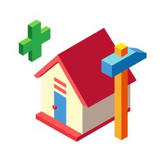 House construction Isometric illustration