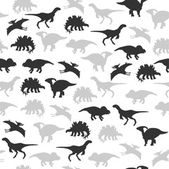 Fototapeta premium Dinosaur silhouette monochrome seamless pattern. Vector hand drawn illustration.