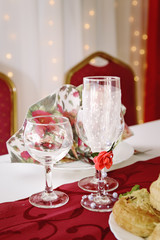Festive banquet in the cafe. Beautifully decorated table.