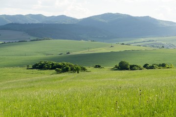 Sunrise and sunset over the hills and town. Slovakia