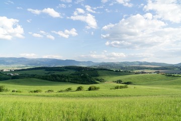 Sunrise and sunset over the hills and town. Slovakia