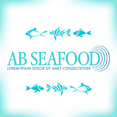 Generic seafood company logo with fish icons, and dummy text with space for your text  