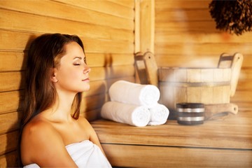 Plakat Young woman relaxing in spa.Healthcare and beauty