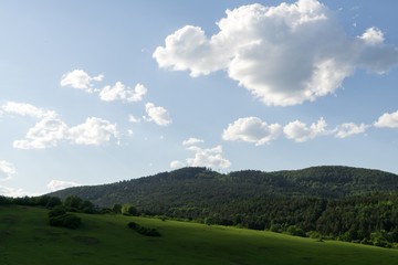 Obraz premium Sunrise and sunset over the hills and town. Slovakia
