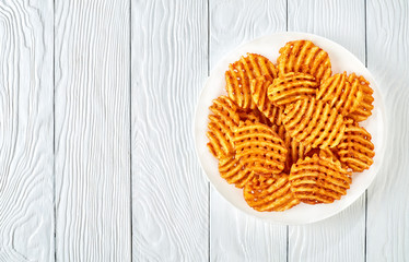 Crispy Potato Waffles Fries, flat lay