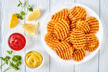 Crispy Potato Waffles Fries, top view