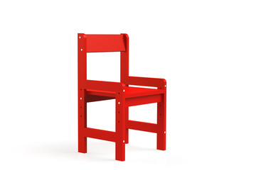 Little child wooden chair on a white background. 3D-model rendering chair.