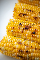 Macro close up on fire roasted corn on the cob