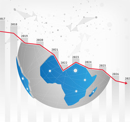 World Crisis falling indicator Vector Graph with Earth