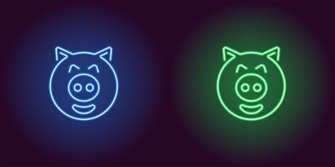 Obraz premium Neon piglet face in blue and green color