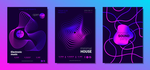 Music Posters Set witn Wave Lines and Distortion.