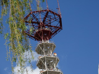 Tower, ONT Minsk tele-transmitter, TV and radio broadcasting, tower, object, signals, antenna, special, wires, sky, foliage, willow
