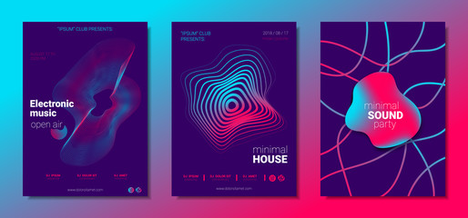Music Posters Set witn Wave Lines and Distortion.