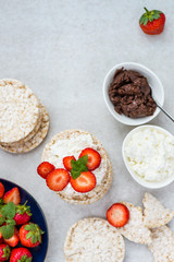 Healthy Snack from Rice Cakes with Hazelnut Spread, Ricotta Chee