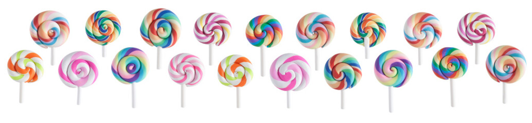 set of tiny colorful swirl lollypop isolated o white background, can be used as template