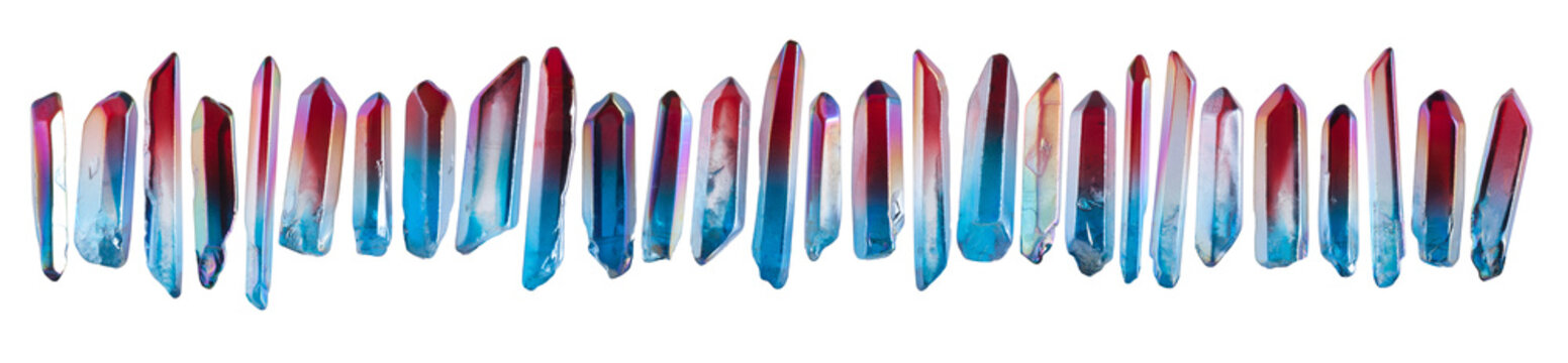 set of little crystal gemstones isolated on white background
