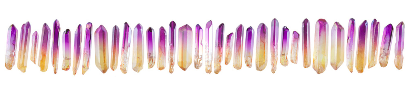 set of little crystal gemstones isolated on white background