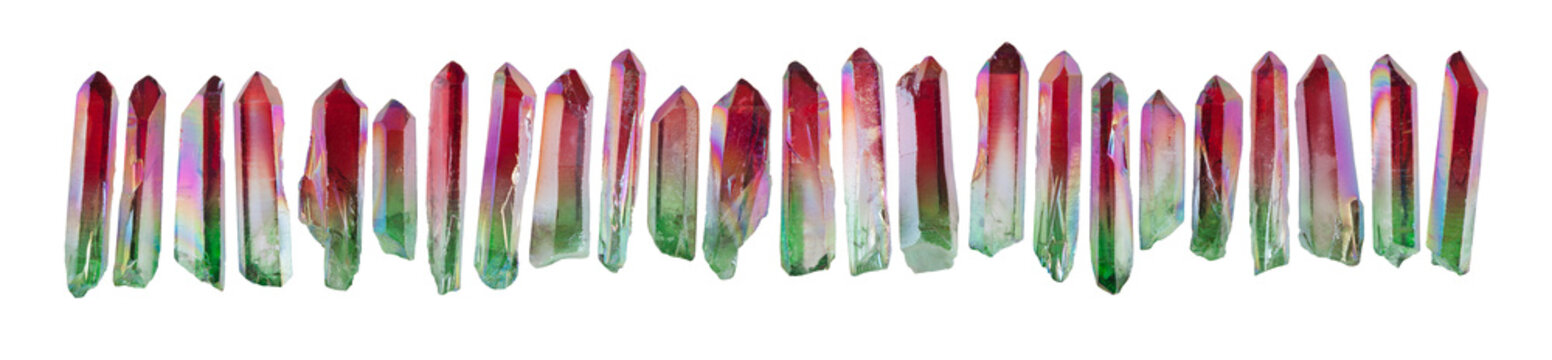 set of little crystal gemstones isolated on white background