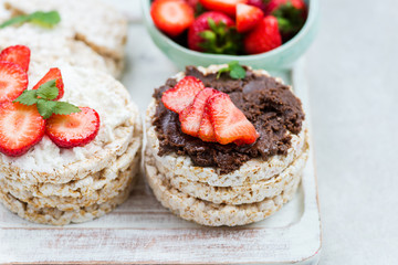 Healthy Snack from Rice Cakes with Hazelnut Spread, Ricotta Chee