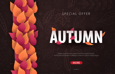 Autumn Background with leaves for shopping sale or promo poster and frame leaflet or web banner. Vector illustration template.
