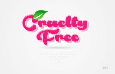 cruelty free 3d word with a green leaf and pink color logo