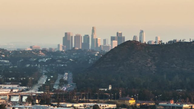 Telephoto view of downtown Los Angeles - time lapse