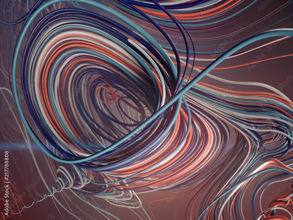 Aufkleber interlacing abstract blue and red curves. 3d rendering