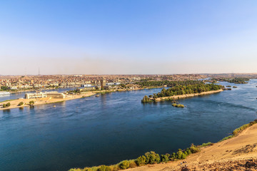 Naklejka na ściany i meble A scene for the Nile in Aswan. Colorful landscape of Nile in Aswan.