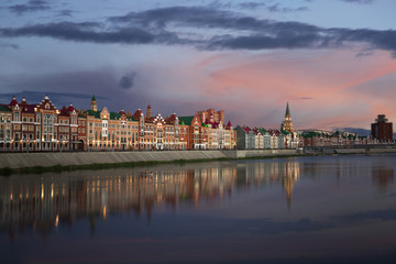 Obraz na płótnie Canvas Yoshkar Ola city. Mari El, Russia. Bruges Quay in the city of Yoshkar-Ola in sunset