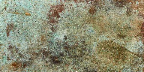 Grunge metal brown and green empty copy space background texture.